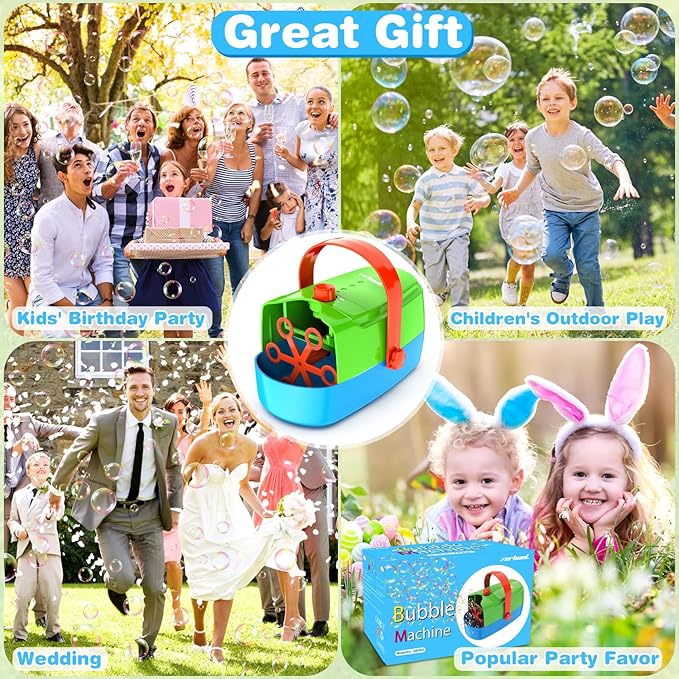Bubble Machine Durable Automatic Bubble Blower, 18000+ Big Bubbles Per Minute Bubbles for Kids Toddlers Bubble Maker Operated by Plugin or Batteries Bubble Toys for Indoor Outdoor Birthday Party