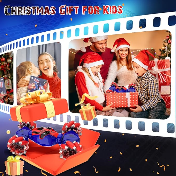 Spider Remote Control Stunt Car: Christmas Birthday Gifts for Boys Toys Ages 6-12 - 2.4Ghz Gesture Sensing Remote Control Cars with Light and Music Spray - 8WD Drift 360° Rotating RC Car for 7-14 Kids