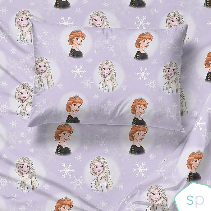 Saturday Park Disney Frozen Watercolor Queen Sheet Set - 4 Piece 100% Organic Cotton Sheets Featues Elsa & Anna - GOTS & Oeko-TEX Certified (Disney Official)