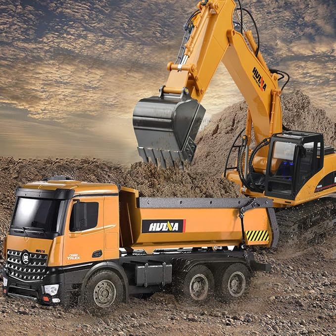 Remote Control Dump Truck Toy 1/14 Scale Heavy Duty Metal Construction Vehicles Load 15 Lbs RC Truck with Powerful Engines, Birthday Xmas Gifts for Kids