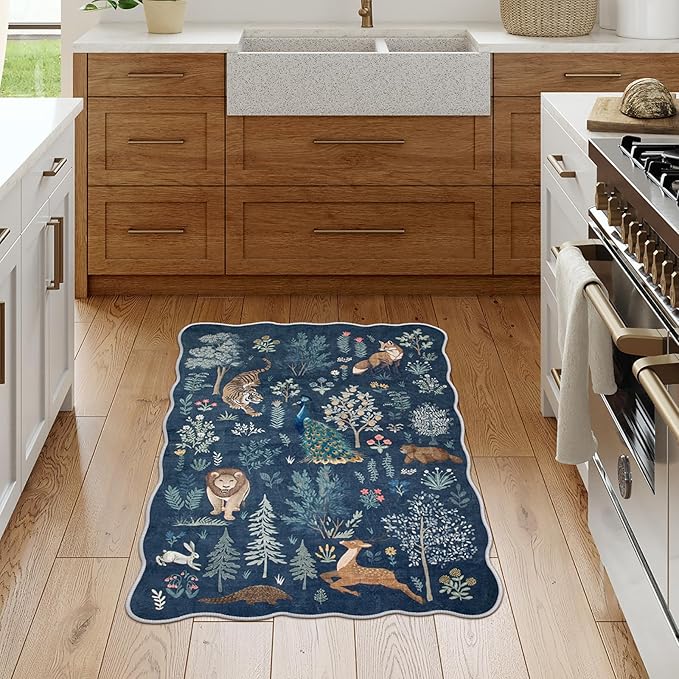 Lahome Jungle 2x3 Door Rugs for Entryway Indoor, Washable Small Rug Non Slip Bathroom Rugs Ultra-Thin Kitchen Mat, Throw Cute Neutral Rugs for Front Door Bedroom Sink (Blue, 2'x3')