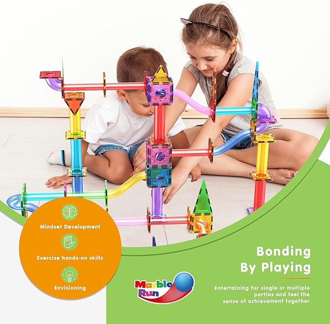 PicassoTiles Marble Run 150-Piece Magnetic Tile Race Track Toy Play Set STEM Building & Learning Educational Magnet Construction Kit Child Brain Development Toys Boys Girls Age 3 4 5 6 7 8+ Years Old