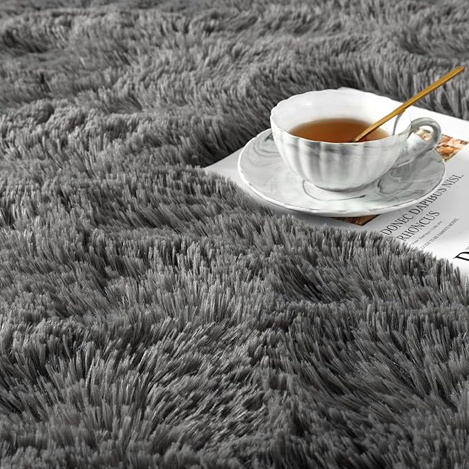 Ompaa Fluffy Runner Rugs, Super Soft Shaggy Carpet Fuzzy Long Fur Rug for Bedroom Living Room Dorm, Plush Kids Playroom Baby Girls Nursery Decor Mats, 2x4 Feet Dark Gray