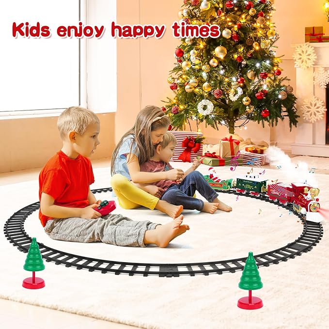 Christmas Train Set for Kids Remote Control Train with Smoke Light Sound, Steam Locomotive Railroad Carriages Rechargeable RC Toy Train, Gift for Boys and Girls