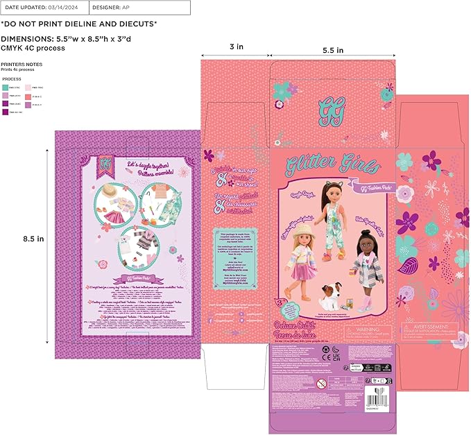 Glitter Girls – 14-inch Doll Style Bundle – 3 Fashion Outfits – Rainbow Jacket, Cat-Ears, Sweater Dress – Clothes & Accessories – GG Fashion Pack – 3 Years +