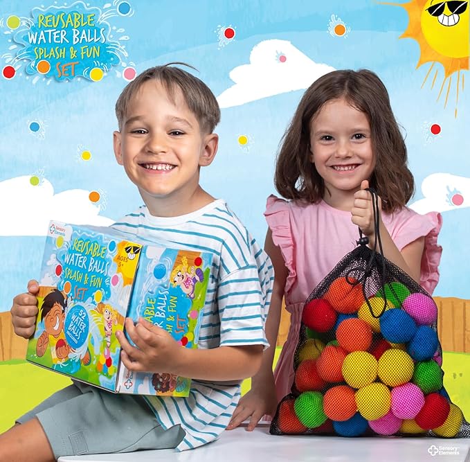 Reusable Water Balls Splash & Fun Set- 52 Colorful Cotton Splash Balls for Kids - Perfect for Outdoor Summer Fun, Pool Games, Water Play, Backyard Play, Perfect Water Toy Gift for Kids - Ages 5-12+