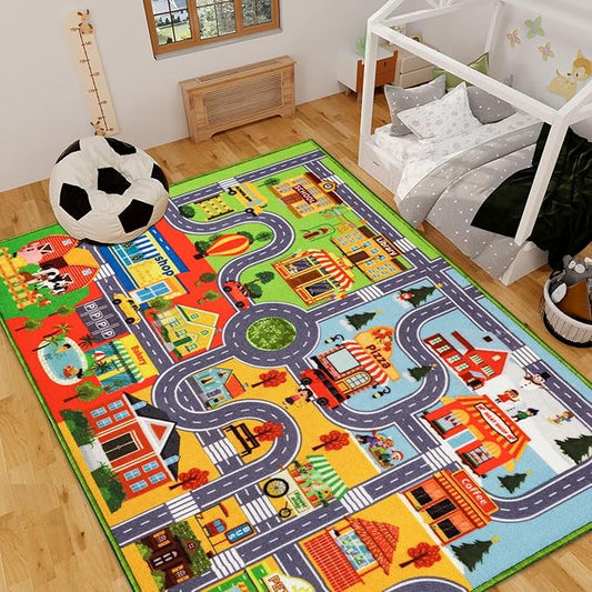Kids Rug Car Carpet Play Mat, Non-Slip Traffic Road Rug for Kids, Extra City Map Educational Mat for Playroom Boys Bedroom Classroom (59X39.4 INCH, Four Season)