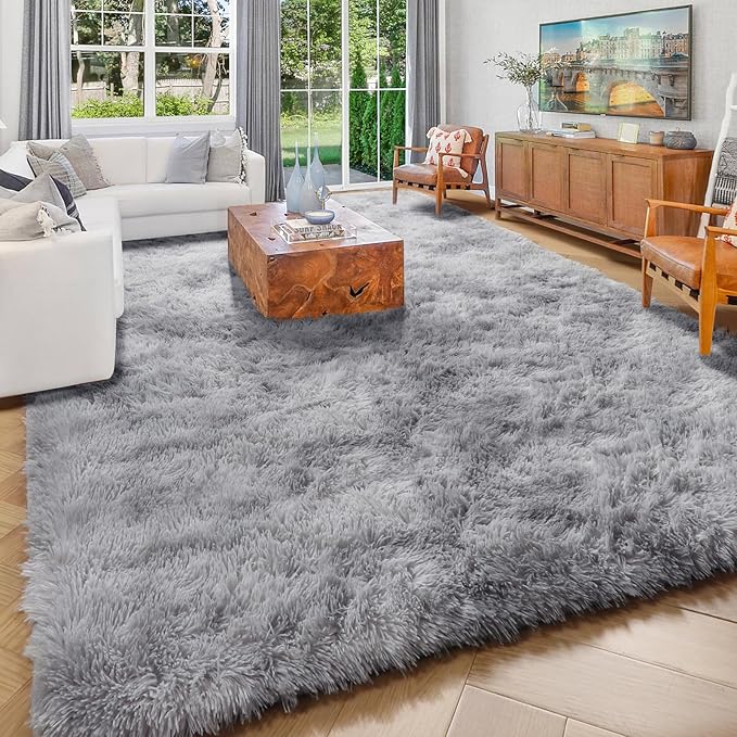 PAGISOFE 9x12 Area Rug Living Room, Machine Washable Light Grey Shaggy Rugs for Bedroom, Extra Large Indoor Gray Fluffy Nursery Carpet Boys Girls Dorm Pastel Rugs for Kids Room Home Decor Aesthetic