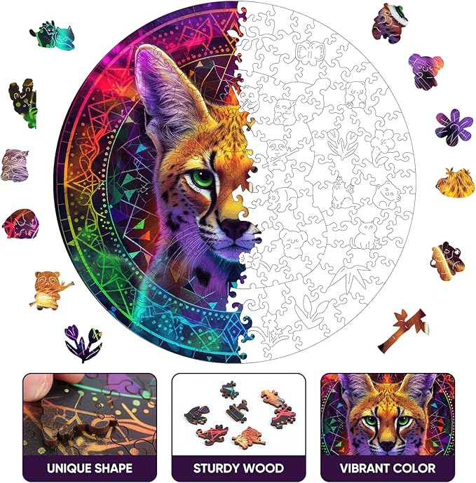 Wooden Jigsaw Puzzles-Leopard, 200pcs,11.3x11.3in,Medium，Wooden Puzzles for Adults,Unique Shape Animal Adult Puzzles,Irregular Wood Puzzles Best Gift for Adults and Kids Family Game