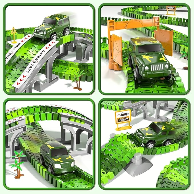 144 Pieces Dinosaur Toys Car Race Tracks Sets for Kids 3 4 5 6 7 8 Years Old - Flexible Tracks Playset with Kids Dinosaur, Electronic Toy Cars for Boys, Birthday Gifts for Toys Toddlers 3-5
