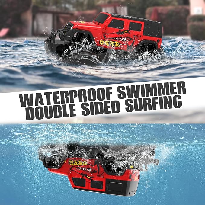 STEMTRON Amphibious Remote Control Car Toys for Boys 2.4 GHz 1:16 All Terrain Off-Road RC Car Waterproof RC Monster Truck Kids Pool Toys Remote Control Boat Gifts for Kids