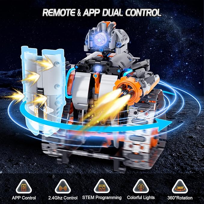 5-in-1 STEM Building Set Toys for Kids Remote & App Controlled Construction Robot/Car/Tank/Bulldozer/Tracked Racer Coding Kit for Boys Girls Age 6 7 8-12+ Year Old (552 Pcs)