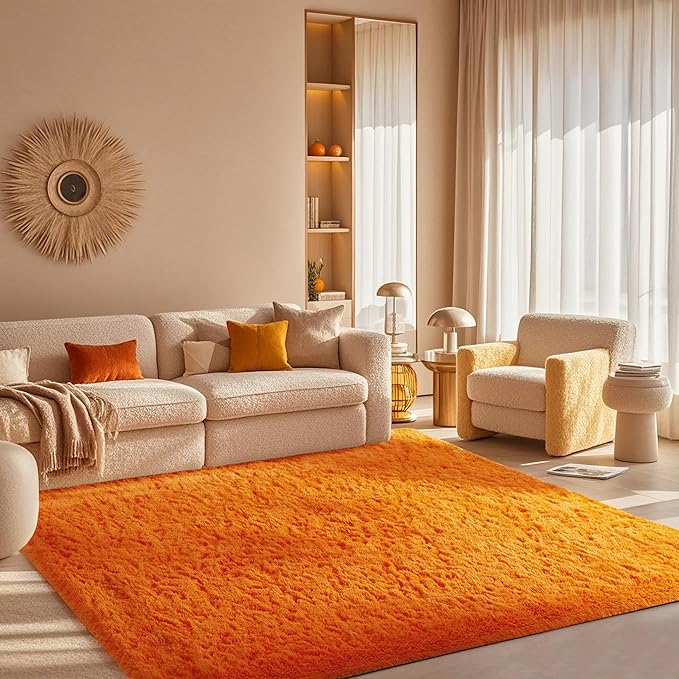 Ophanie Orange Rugs for Bedroom Living Room, Fluffy Fuzzy Furry Carpet, Plush Soft Shaggy Bedside Indoor Floor 4x6 Area Rug for Kids Girls Boys Baby Teen Dorm Nursery Home Decor Aesthetic