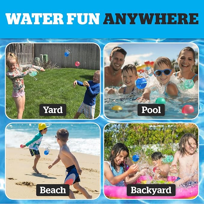 BigMouth Inc Reusable Magnetic Water Balloons, Outdoor Summer Water Toys for Kids, Quick Fill Splash Activity - 16 Pack