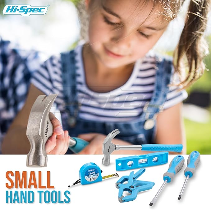 Hi-Spec 16pc Blue Kids Tool Kit Set & Child Size Tool Belt. Real Set for DIY Building, Woodwork & Construction Learning for Kids