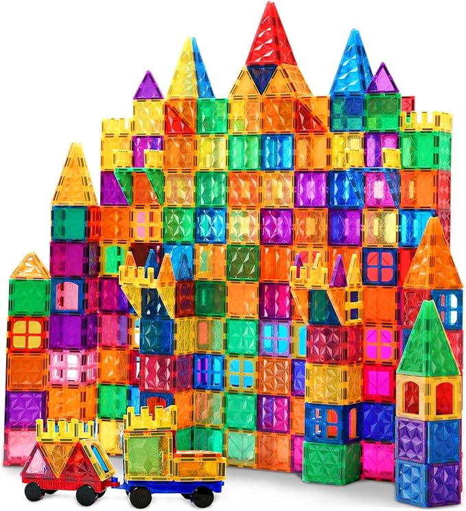 Magnetic Tiles, 102PCS Magnet Building Blocks with 2 Cars, 3D Diamond Magnetic Blocks, Construction Stem Toys for Kids, Educational Toys for Boys Girls Ages 3 4 5 6 7 8 (102 PCS)