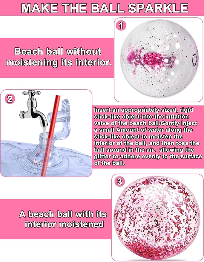 12 Pack Inflatable Beach Balls Bulk 16" Glitters Pool Toys Balls for Pool, Beach, Summer Pool Party - Swimming Pool Game Water Beach Toys Kid Party Favor Summer Decoration Essential Blow Up Beach Ball