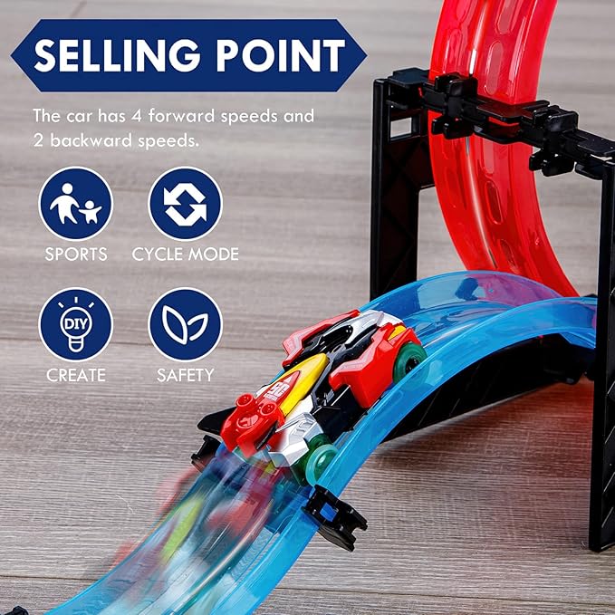 Slot Car Race Track Sets for Kids, Hot Magnetic Attraction Track Builder, Electric Remote Control Track Car Birthday Toys for Boys Kids Age 6 7 8-12