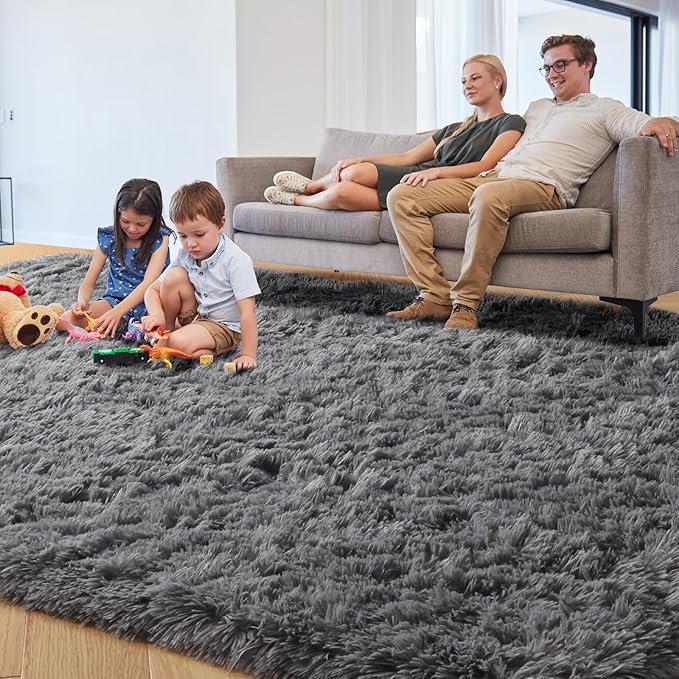 PAGISOFE 8x10 Living Room Rug Grey, Soft Large Rugs for Bedroom, Thick Shaggy Big Carpet, Plush Fur Kids Rugs for Playroom, Fuzzy Modern Area Rug for Classroom, Home Decor, Shag Indoor Fluffy Rug