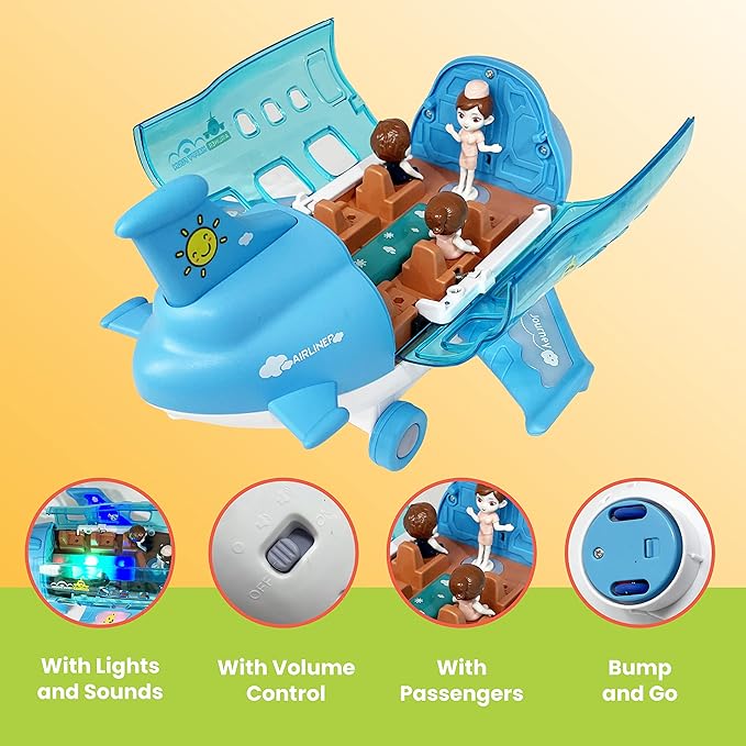 Kidsthrill Kids Airplane Toy with Bump & Go Technology, Flashing Lights, Music & Sounds - Toys for Boys & Girls 3-12
