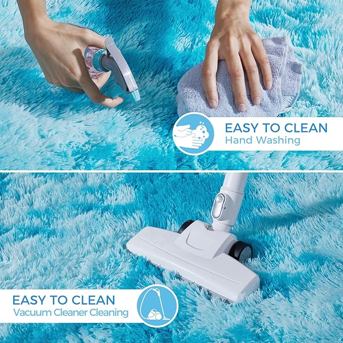 Ultra Soft Rug for Living Room, 4X5.8 Fluffy Shag Area Rug for Bedroom, Modern Shaggy Carpets Fuzzy Rug for Teens Dorm Nursery Home Decor Aesthetic, Upgrade Anti-Skid Durable, Tie-Dyed Blue