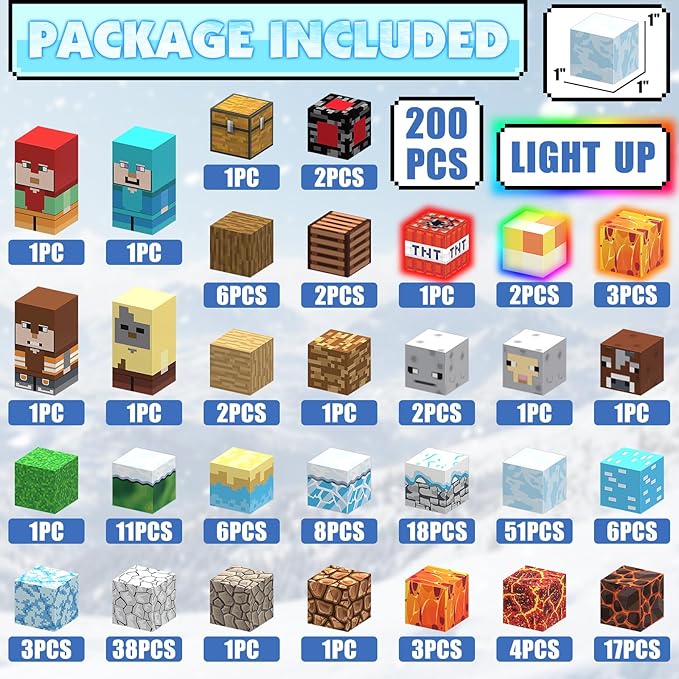 200PCS Magnetic Blocks Building Toys, Light Up Frozen Toy Building Blocks Set Magnet Cubes for Toddlers 3+, Build Frozen Castle STEM Sensory Magnetic Construction Toys