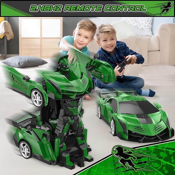 BLUEJAY Transform Rc Cars for Boys 4-7 8-12, 2.4Ghz Remote Control Car 1:18 Scale Transforming Robot, One-Button Deformation 360° Rotation Car Toy Gifts for Boys 3-5 (Turtle)