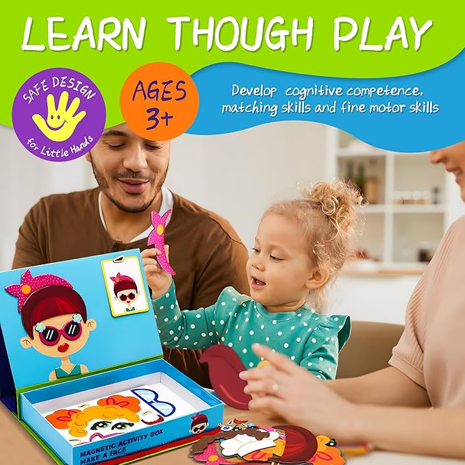 Magnetic Puzzles for Kids- Educational Magnetic Book, Crazy Face Dress-Up Game & Preschool Toddler Learning Activities, Travel-Friendly STEM Toy, Fun Fridge Magnets for Toddlers 1-3 3-12