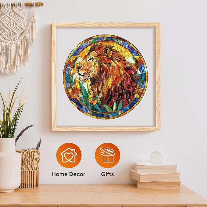 Wooden Puzzles for Adults, Nature & Lion Jigsaw Puzzles 200 Pieces, Unique Shaped Puzzle for Adults and Kids, Christmas Birthday Gift Family Game 11.2 x 11.2 Inch