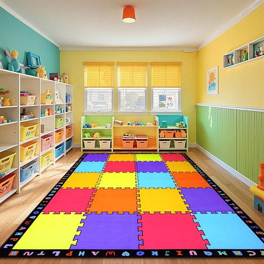 LIVEBOX Classroom Rugs Elementary for Kids, Washable School Learning Area Rugs, Colorful Preschool Children's Classroom Carpet Non-Slip Playroom Rug for Home Learning, 6'x9'(Seats-20)