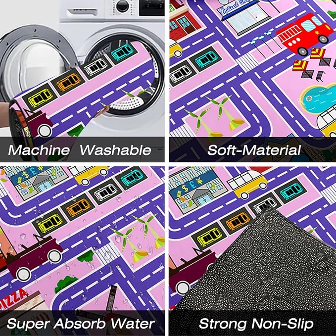 Car Rugs for Kids Toy Cars - Car Track Carpet for Boys Road Rug for Kids Bedroom Road Map Carpet for Girls Toy Play Mat Farm, 4. 5x6 Feet