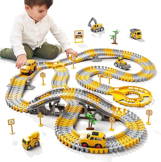iHaHa Toddler Boy Toys 236 PCS Race Tracks Toys Gifts for 3 4 5 Year Old Boys Kids, 6 PCS Construction Car Toys Gifts for 2 3 4 5 Year Old Boys, Christmas Birthday Gifts Toys for 3 4 5 Year Old Boys