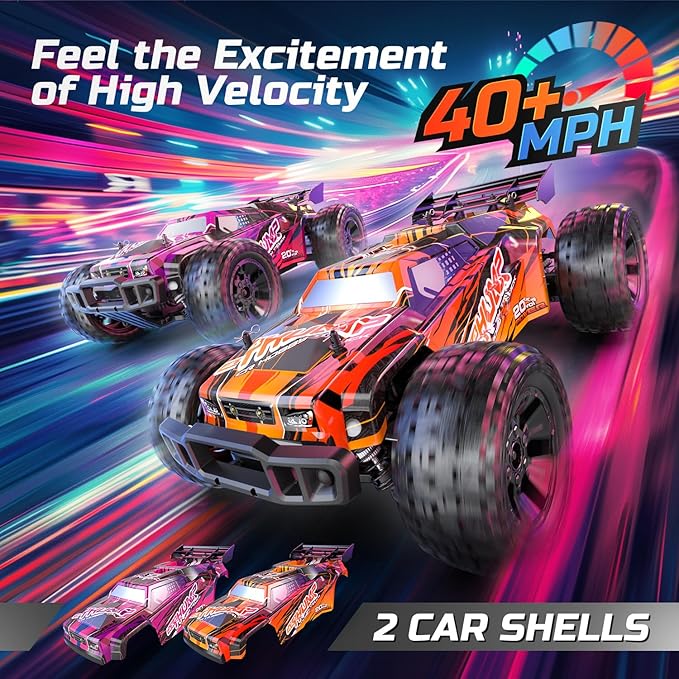 DEERC 200E 1:10 Large 3S Brushless High Speed RC Cars for Adults, 4X4 Fast RC Trucks W/Extra Shell LED Headlight, 60 KM/H, All Terrain Remote Control Car, Offroad Monster Truck for Boys,2 Battery