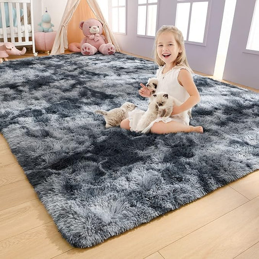 AROGAN Soft Rainbow Area Rugs for Girls Room, Fluffy Girls Bedroom Rugs, Princess Rug, Cute Colorful Carpet for Kids Teens Nursery Toddler (Blue-Grey, 4×6 Feet)