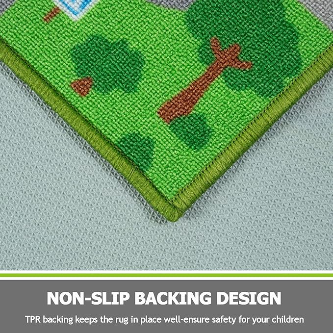 Capslpad Green Car Road Kid Rug Carpet Playmat for Playoom Traffic Road Kids Play Mat for Toddler Non Slip Washable City Map Race Track Carpet Rug for Kids Room Bedroom Nursery Room Decor,5'x2.7'