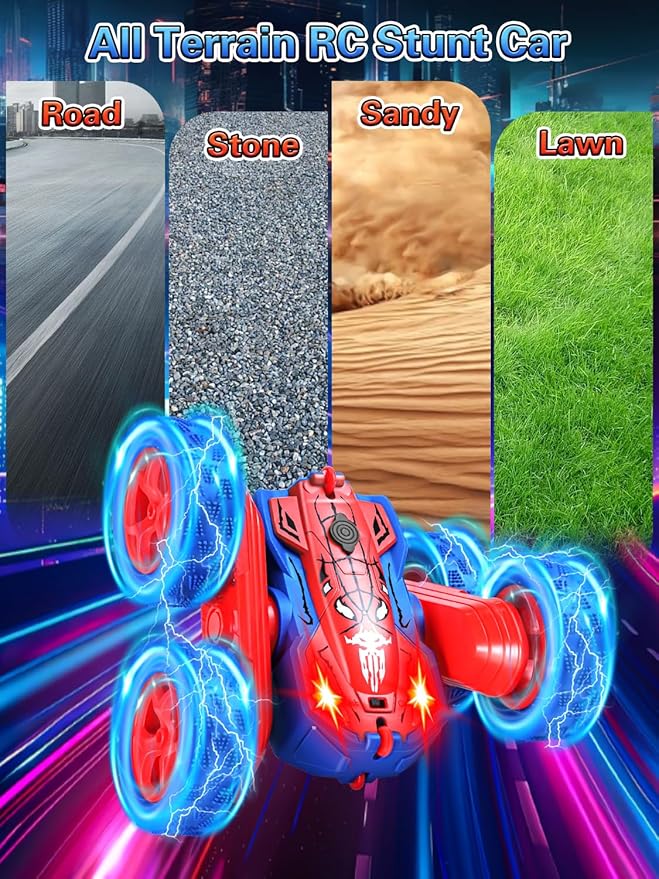 Spider Remote Control Car - 360° Flip RC Toys for 4 5 6 7 8 Year Old Boys, 2.4Ghz Double Sided RC Stunt Car with Light Spray, Birthday Xmas Gifts for Kids Age 4-6 5-7 8-12