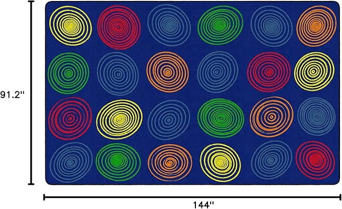 Flagship Carpets Circles Abstract Educational Area Rug for Kids Room Seating Décor, Children's Classroom, Play Carpet for Teaching and Playroom, Seats 24, 7'6" x 12', Primary
