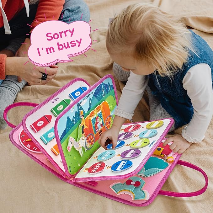 Freebear Busy Board, Toddler Travel Toys, Sensory Toys for Toddlers 2 3 4, Montessori Learning Toys for Toddlers Activities Board, Educational Toys for 2 3 Year Old Boys Girls Gift, Princess Medium