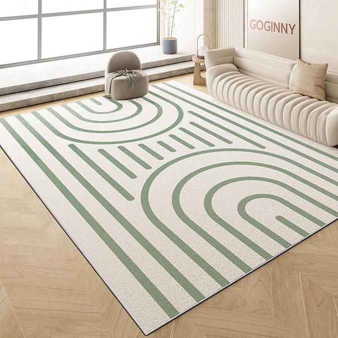 Washable 5x7 Modern Area Rug for Living Room, Sage Green Minimalist Artistic Abstract Large Rug, Ultra Thin Low Pile Lightweight Soft Indoor Carpet with Nonslip Backing for Home Bedroom Kids Play Room