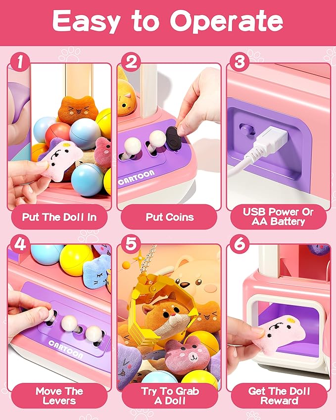 Claw Machine for Kids, Mini Vending With Music, Prize Dispenser Toys for Girls and Boys, Electronic Claw Game for Party Birthdays, Includes 45 Mini Toys (Large)