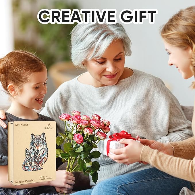 Wolf Family 500 Pieces Wooden Jigsaw Puzzles for Adults Unique Irregular Shape Fun Challenging Animal Puzzles for Kids and Couples on Birthday,Children’s Day,Christmas 12.2"*18.3"