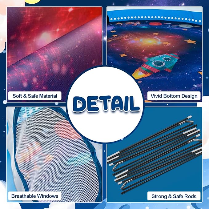 Rocket Ship Kids Tent, Pop Up Play Toy House for Kid, Toddler Tent Large Space Indoor Playhouse. Unique Play Tents for Toddlers Boys & Girls. Best Birthday Gift for 3 4 5 Years Kids Toy