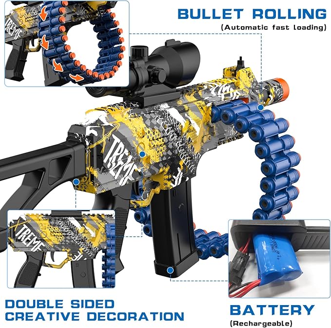 Electric Automatic Toy, Toy with 30 Dart Clips and 100 Foam Darts, Outdoor Shooting Games Toys for 6-12 Year Old Boys & Girls Adults, Presents for Birthday Xmas,Yellow