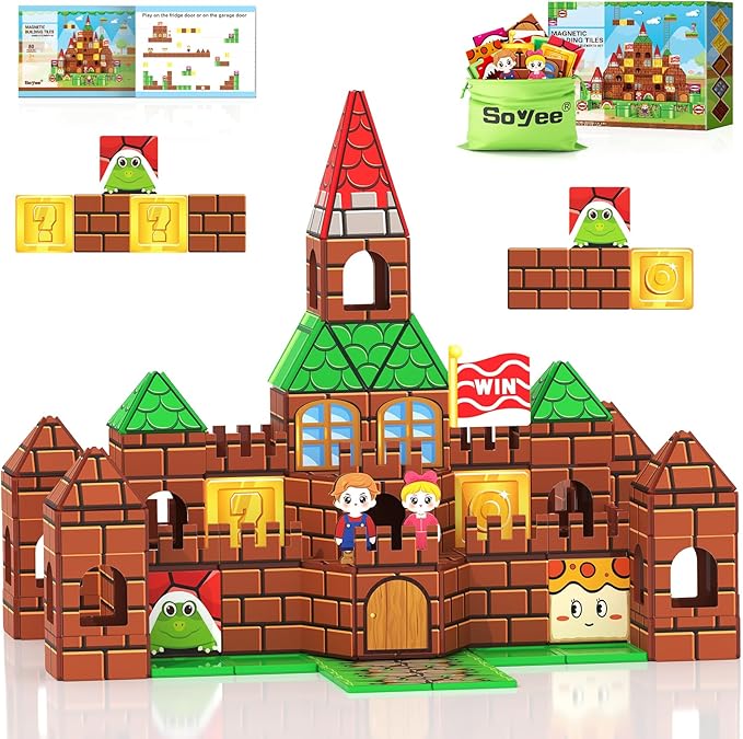 Magnetic Tiles Kids Games Toys Castle Adventure Magnetic Building Blocks Doll House Toys Construction Magnet Pretend Play Set for Boys & Girls 3-12 Year Old Christmas Birthday Gifts for Boys