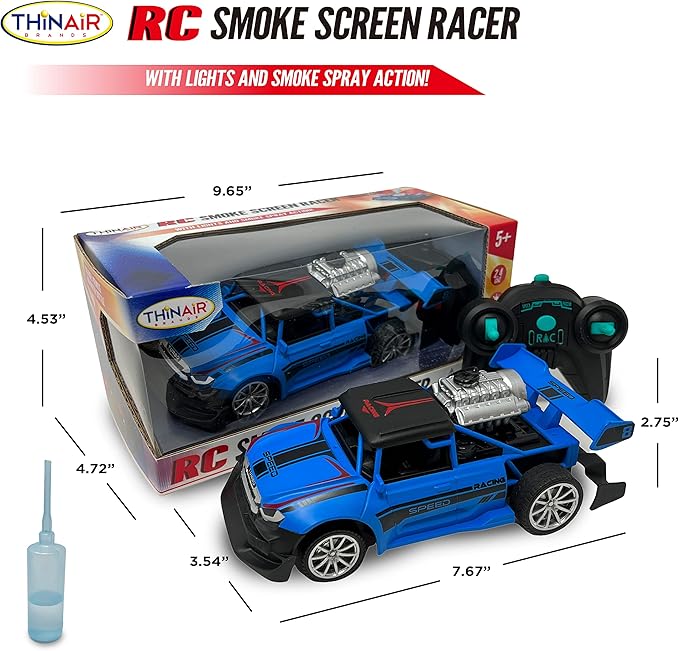 Nature Bound Remote Control Car, Smoke Screen Racer, 2.4 GHz RC Vehicle with Spraying Mist & Light for Kids, Sport Racing Hobby Toy for Boys & Girls (Blue)