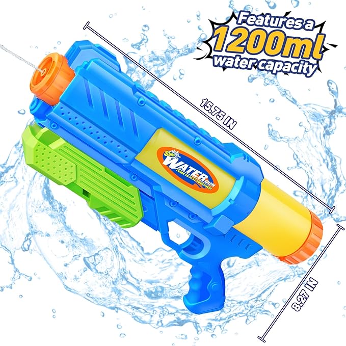Super Water Gun for Kids Adults: 2 Pack - 1200CC Water Toy Gun Squirt Blaster Soaker Long Range High Capacity Swimming Pool Beach Outdoor Summer Fun Party Games, Gifts for Boys and Girls Blue Green