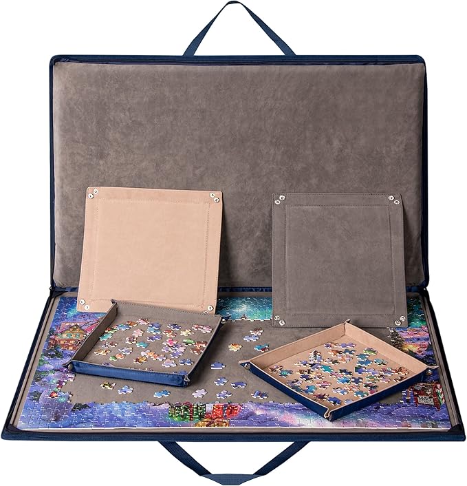 Lavievert 1000 Piece Jigsaw Puzzle Board with Padded Cover, Portable Case with 4 Sorting Trays & Detachable Board, Puzzle Caddy Storage Saver with Non-Slip Surface for Adults and Kids
