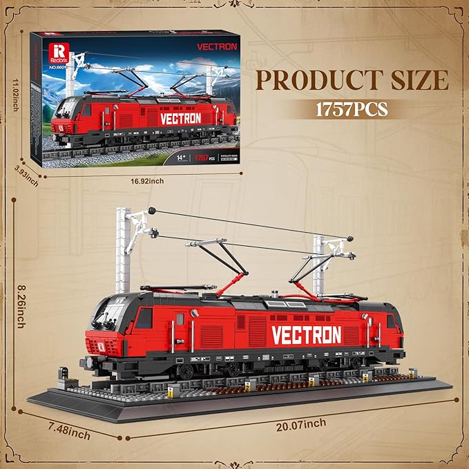 Train Building Block Kit with Base,MOC City Train Sets,Classic Vectron Electric Truck 66019,Model for Adult Car Lovers,Gift Ideas for Girls Boys Home Décor,1757 PCS