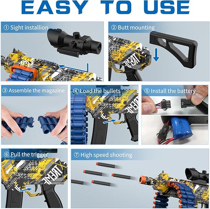 Electric Automatic Toy, Toy with 30 Dart Clips and 100 Foam Darts, Outdoor Shooting Games Toys for 6-12 Year Old Boys & Girls Adults, Presents for Birthday Xmas,Yellow