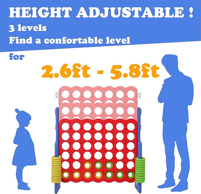 SDADI Jumbo 4 in a Row Game, 4-to-Score Giant Game Set with Adjustable Height (2.5-3.5 FT) for Kids & Adults, Indoor/Outdoor Connect Game with Quick-Release Slider, Perfect for Family and Party Games